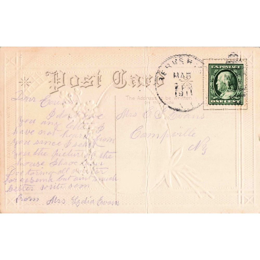 Antique 1911 Embossed Easter Postcard Forget Me Nots Sheep Pastoral Scene VG- - Picture 2 of 2
